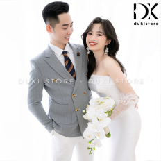 Bộ áo vest nam chú rể áo vest cưới màu ghi sáng sọc kẻ DKR0028 