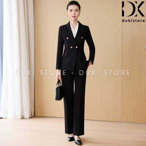 Bộ vest nữ 4 cúc màu đen ống suông cấp DKX0136