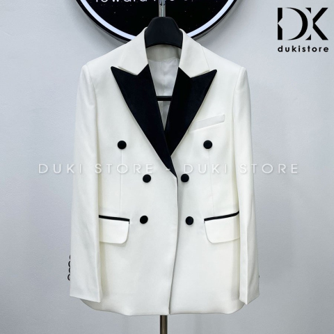 Bộ vest nam 6 cúc màu trắng ve phi sang trọng DKE0118