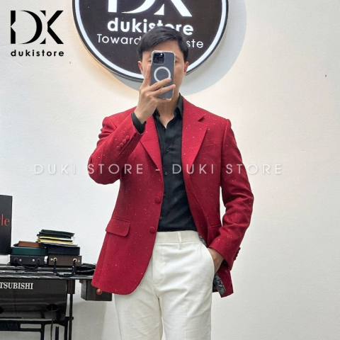 Áo khoác blazer nam, áo vest nam balzer nam kim tuyến màu đỏ cao cấp ADK0050