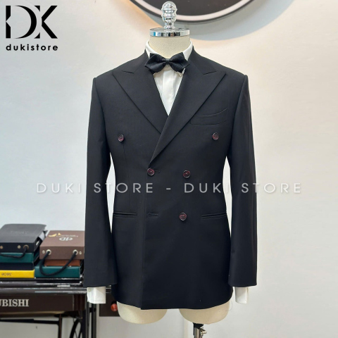 Bộ vest nam 6 cúc màu đen sọc kẻ cao cấp DKE0132