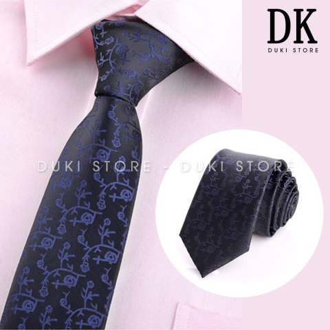 Cà vạt nam bản nhỏ màu xanh dương chất liệu gấm cao cấp đẹp DCV0004 - DUKI STORE