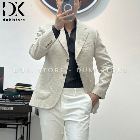 Áo vest nam, áo blazer nam màu ghi 1 lớp chất liệu vải Linen cao cấp thoáng mát mặc hè ADK0027