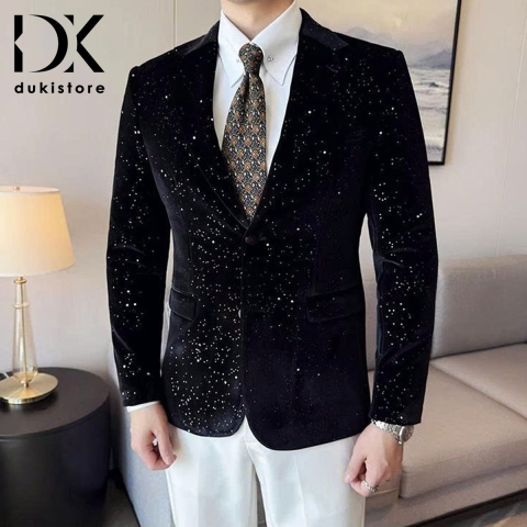 Áo vest nam, áo blazer nam nhung kim tuyến cao cấp ADK0036
