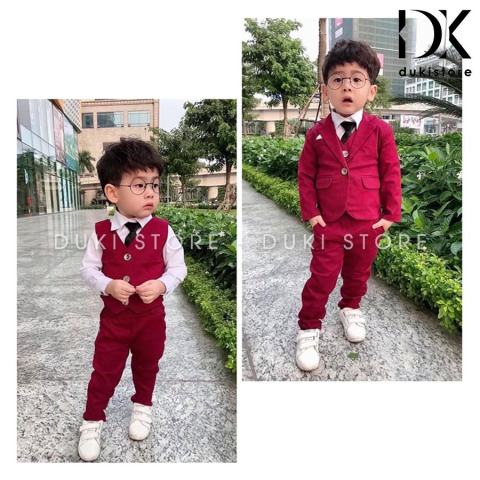 Bộ vest cho bé trai 1 cúc màu đỏ cao cấp DKT0010