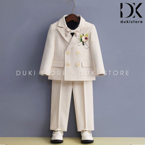 Bộ vest cho bé trai 4 cúc màu trắng DKT0022