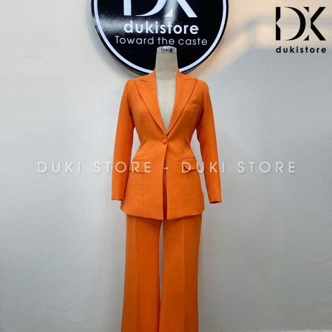 Bộ vest nữ 1 cúc Hàn Quốc ống loe màu cam đẹp cao cấp DKU0083