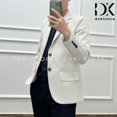 Áo vest nam, áo blazer nam 2 nút Hàn Quốc sọc kẻ màu trắng ghi đẹp ADK0008 