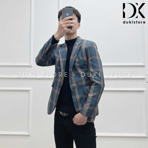 Áo vest nam, áo blazer nam 1 nút Hàn Quốc kẻ caro cá tính BDK0003