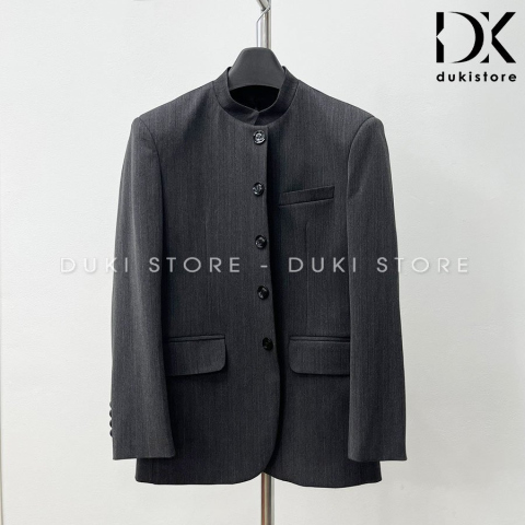 Áo vest nam cổ tàu màu xám sọc cực chất VCT0005