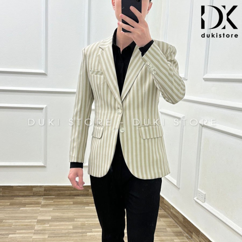 Áo vest nam blazer nam màu kem kẻ sọc phong cách Hàn Quốc ADK0017