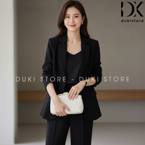  Bộ vest nữ công sở 1 cúc màu đen cao cấp DKU0123